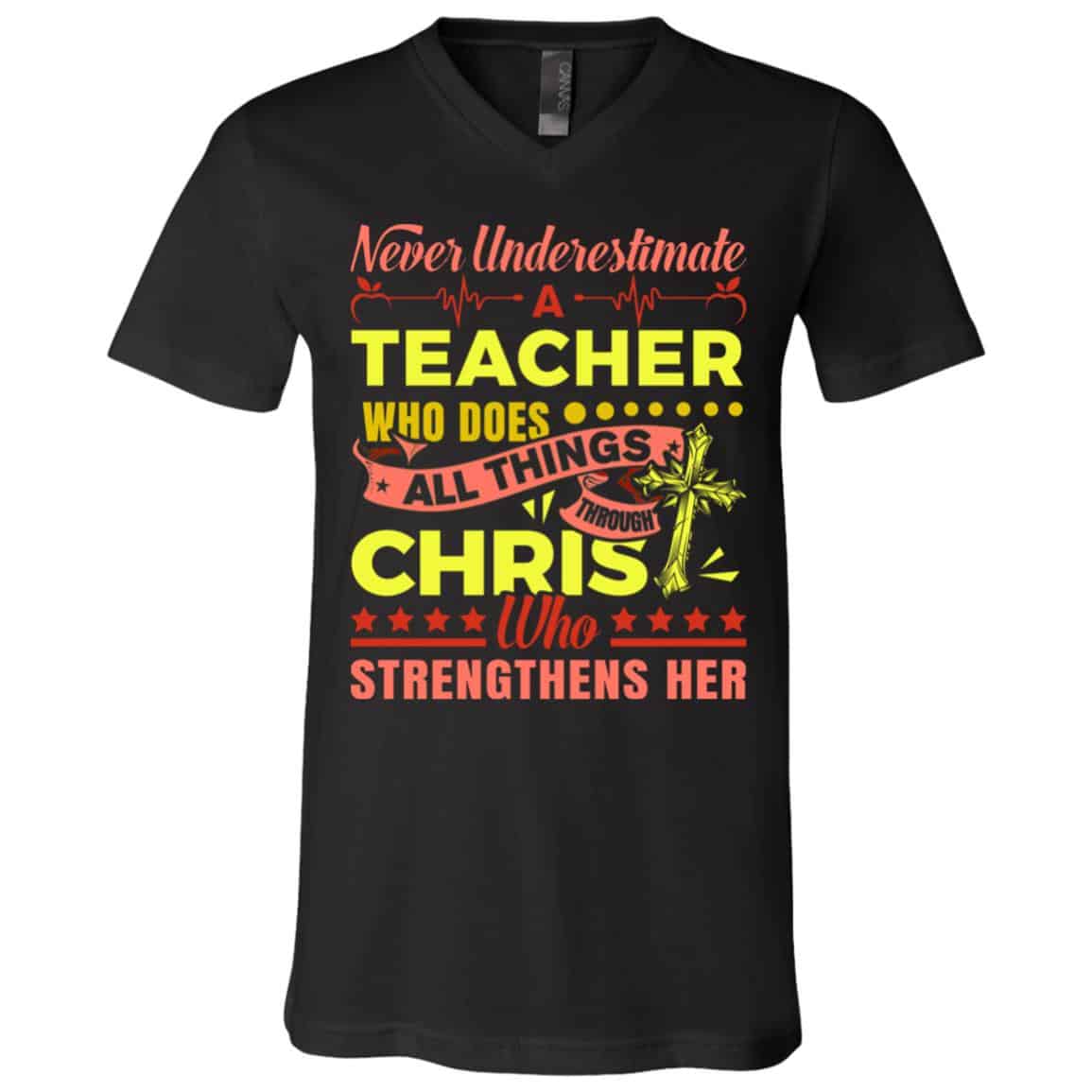 teacher, Black, V-Neck T-Shirt teacher, Black, V-Neck T-Shirt