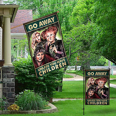 Alternative view of Hocus Go Away Unless You Have Children Garden Flag - Funny Halloween Character House Flag