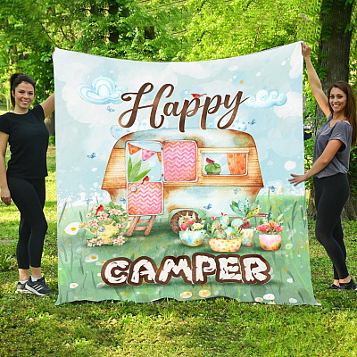 Happy Camper Camping Fleece Blanket – Mink Blanket – Woven Blanket - Camper Throw Blankets For Camping Lover