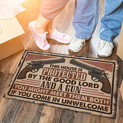 This House Is Protected by the Good Lord and a Gun Outdoor Indoor Mat - 2nd Amendment Doormat