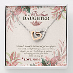 To My Badass Daughter Live Your Dream Interlocking Hearts Pendant Necklace - Crown Daughter Necklace From Mom - Interlocking Hearts Necklace