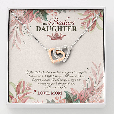 To My Badass Daughter Live Your Dream Interlocking Hearts Pendant Necklace - Crown Daughter Necklace From Mom - Interlocking Hearts Necklace
