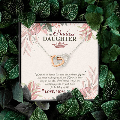 To My Badass Daughter Live Your Dream Interlocking Hearts Pendant Necklace - Crown Daughter Necklace From Mom