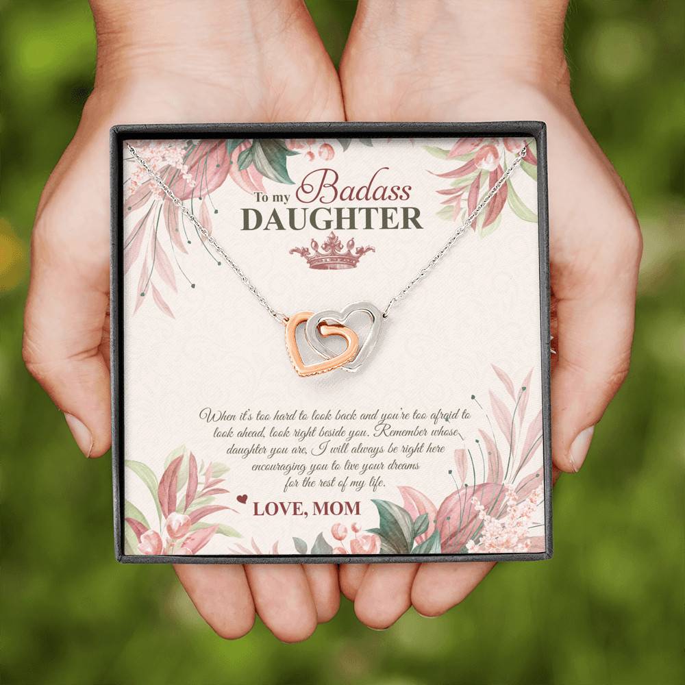 To My Badass Daughter Live Your Dream Interlocking Hearts Pendant Necklace - Crown Daughter Necklace From Mom