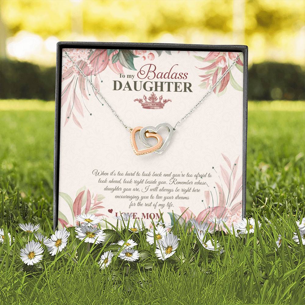 To My Badass Daughter Live Your Dream Interlocking Hearts Pendant Necklace - Crown Daughter Necklace From Mom