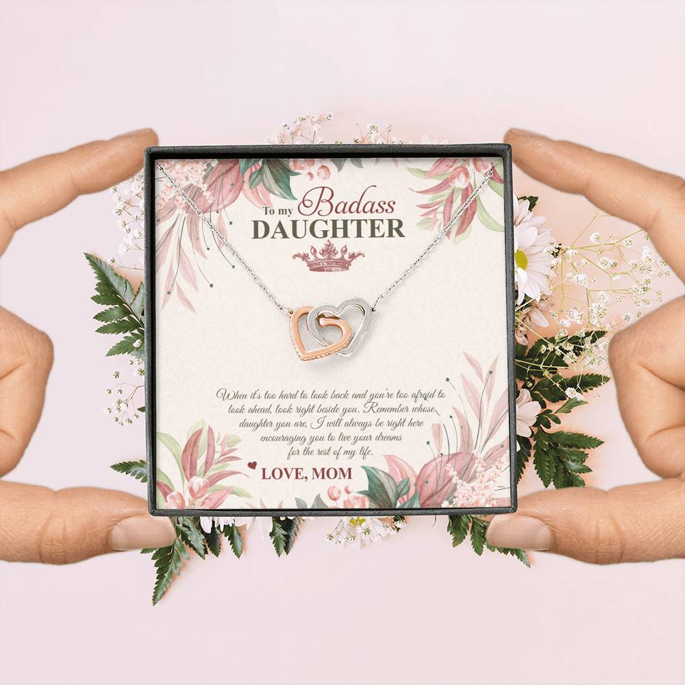 To My Badass Daughter Live Your Dream Interlocking Hearts Pendant Necklace - Crown Daughter Necklace From Mom