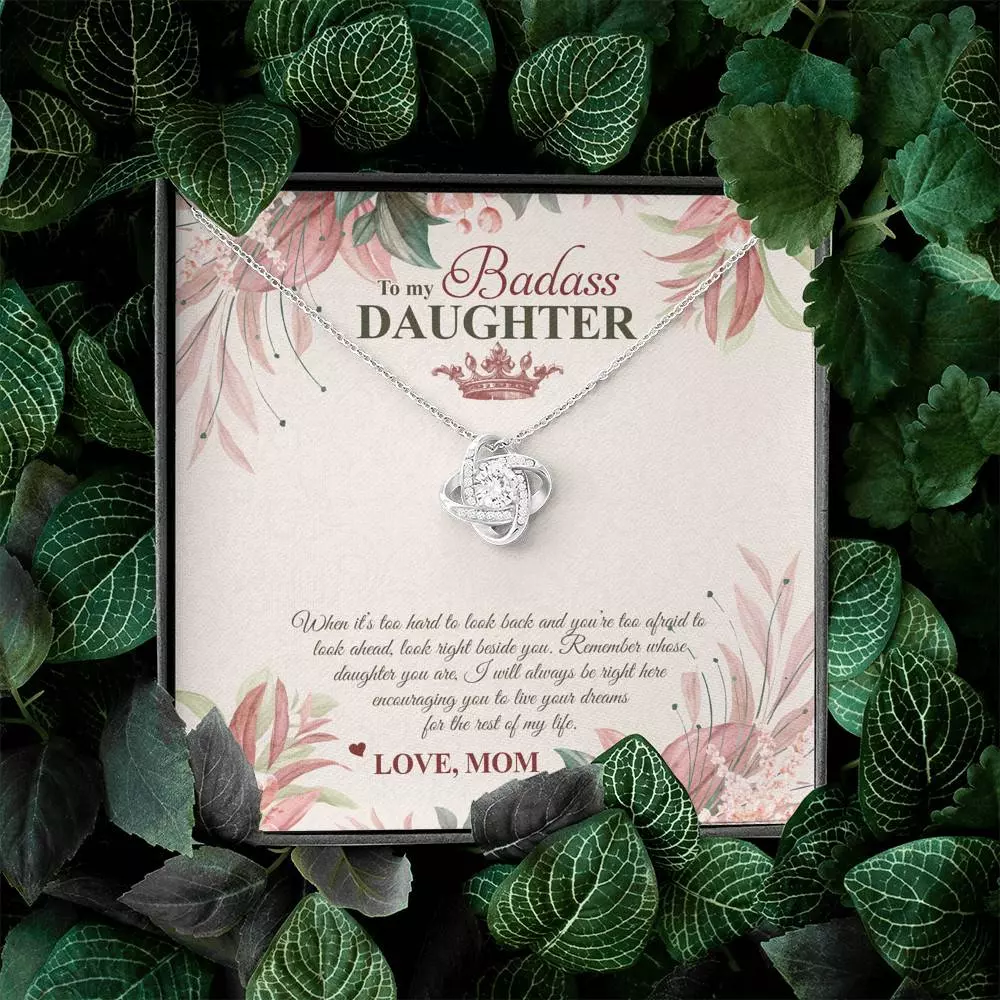 To My Badass Daughter Live Your Dream Love Knot Necklace - Crown Daughter Necklace From Mom