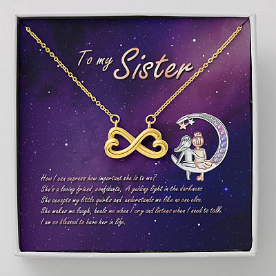 To My Sister How Can I Express How Important She Is To Me BFF Bestie Infinity Heart Pendant Necklace - Infinity Heart Necklace (18K Yellow Gold)