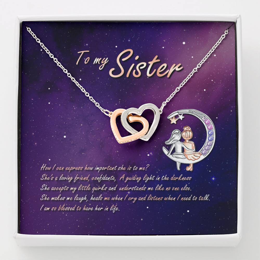 To My Sister How Can I Express How Important She Is To Me BFF Bestie Interlocking Hearts Pendant Necklace - Interlocking Hearts Necklace
