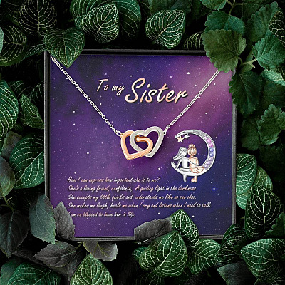 To My Sister How Can I Express How Important She Is To Me BFF Bestie Interlocking Hearts Pendant Necklace