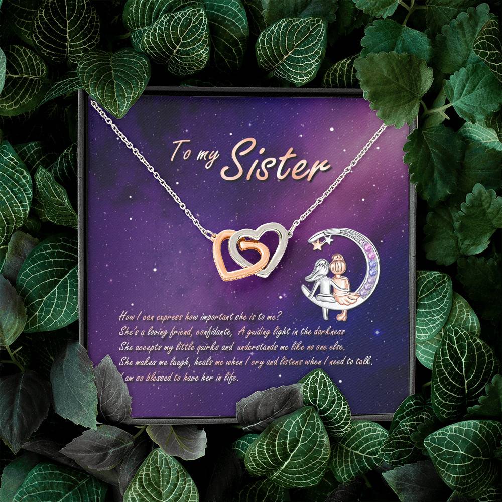 To My Sister How Can I Express How Important She Is To Me BFF Bestie Interlocking Hearts Pendant Necklace