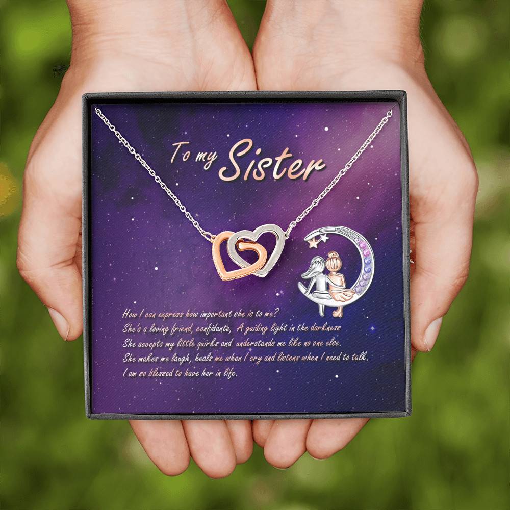 To My Sister How Can I Express How Important She Is To Me BFF Bestie Interlocking Hearts Pendant Necklace
