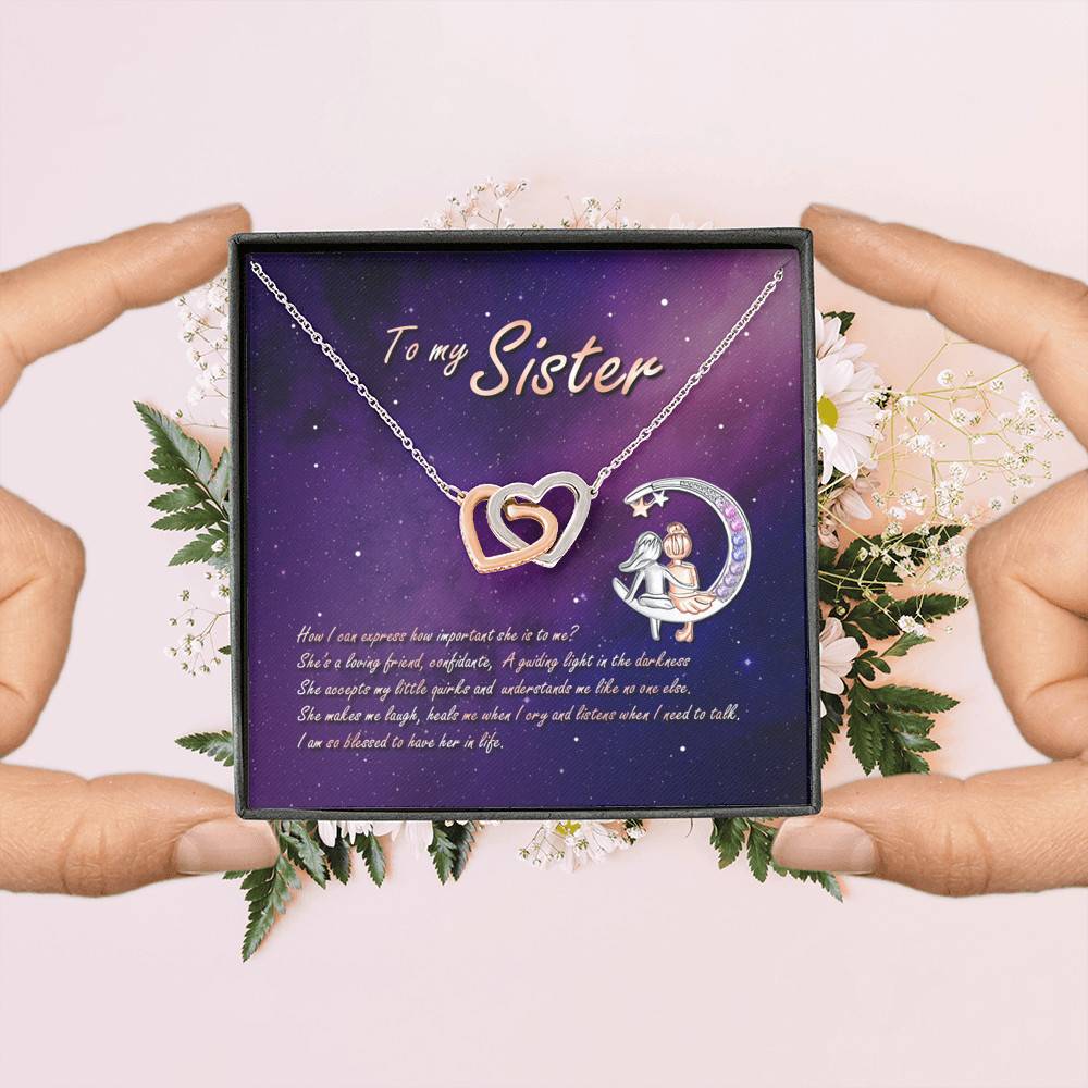 To My Sister How Can I Express How Important She Is To Me BFF Bestie Interlocking Hearts Pendant Necklace
