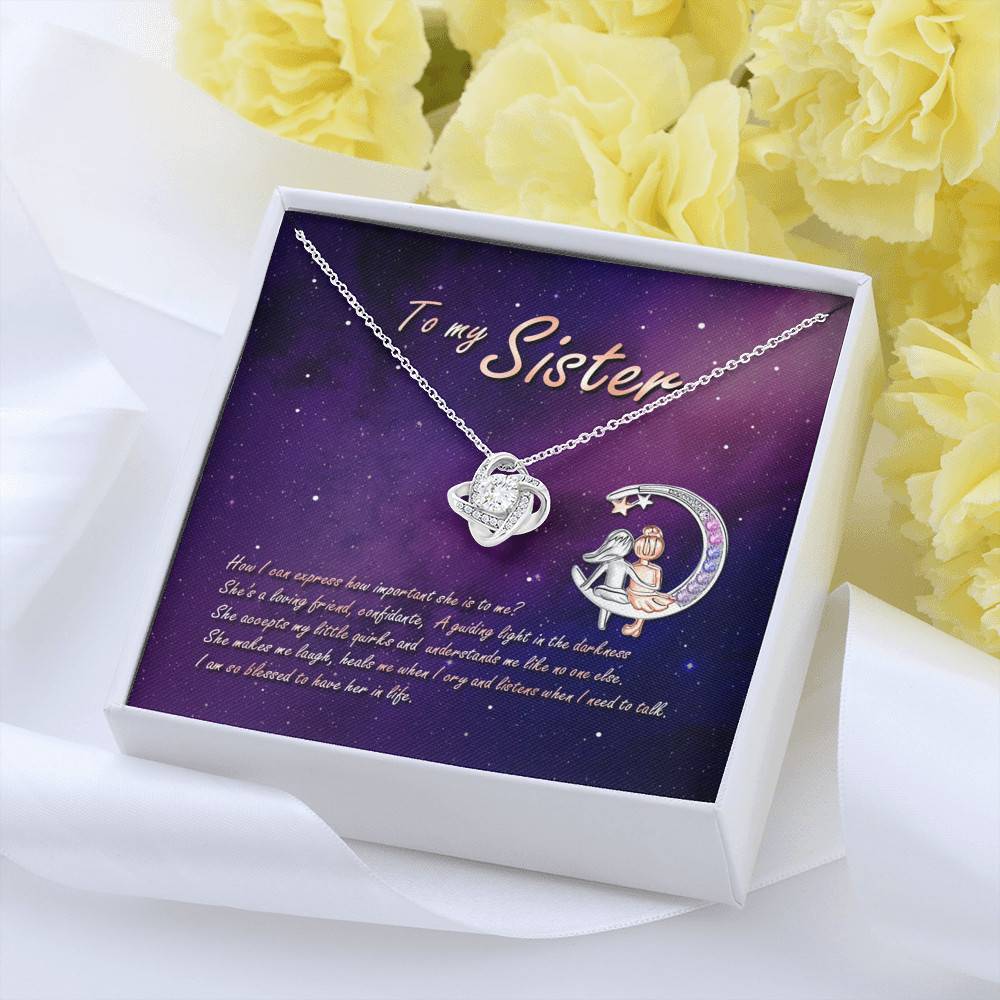 To My Sister How Can I Express How Important She Is To Me BFF Bestie Love Knot Pendant Necklace To My Sister How Can I Express How Important She Is To Me BFF Bestie Love Knot Pendant Necklace