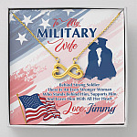 Personalized Name To My Military Wife Behind Every Strong Soldier Infinity Heart Necklace - Military Wife Gift - Infinity Heart Necklace (18K Yellow Gold)