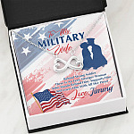Personalized Name To My Military Wife Behind Every Strong Soldier Infinity Heart Necklace - Military Wife Gift