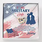 Personalized Name To My Military Wife Behind Every Strong Soldier Interlocking Hearts Pendant Necklace - Interlocking Hearts Necklace
