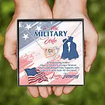 Personalized Name To My Military Wife Behind Every Strong Soldier Interlocking Hearts Pendant Necklace