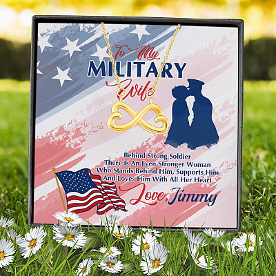 Alternative view of Personalized Name To My Military Wife Behind Every Strong Soldier Infinity Heart Necklace - Military Wife Gift