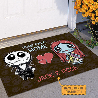 Alternative view of Personalized Jack Skellington Couple Home Sweet Home Doormat - Funny Halloween Character Doormat