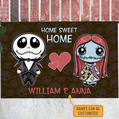 Personalized Jack Skellington Couple Home Sweet Home Doormat - Funny Halloween Character Doormat