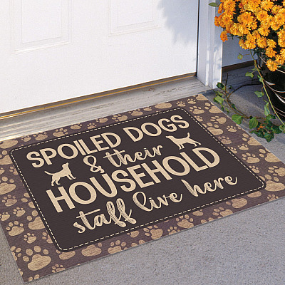 Alternative view of Spoiled Dogs and Their Household Staff Live Here Outdoor Indoor Mat - Spoiled Dogs Doormat