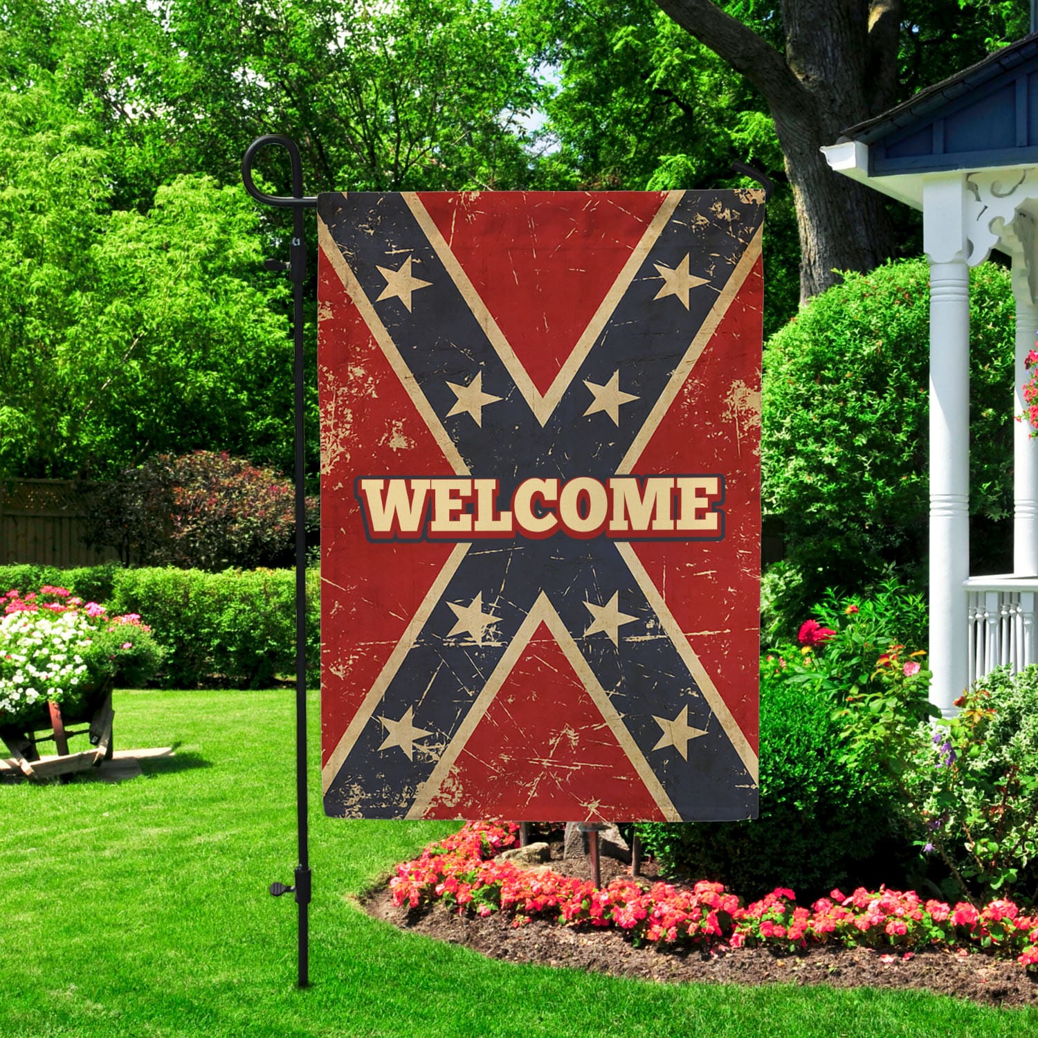 10VT. Welcome Confederate flag Garden Flag Mockup 2