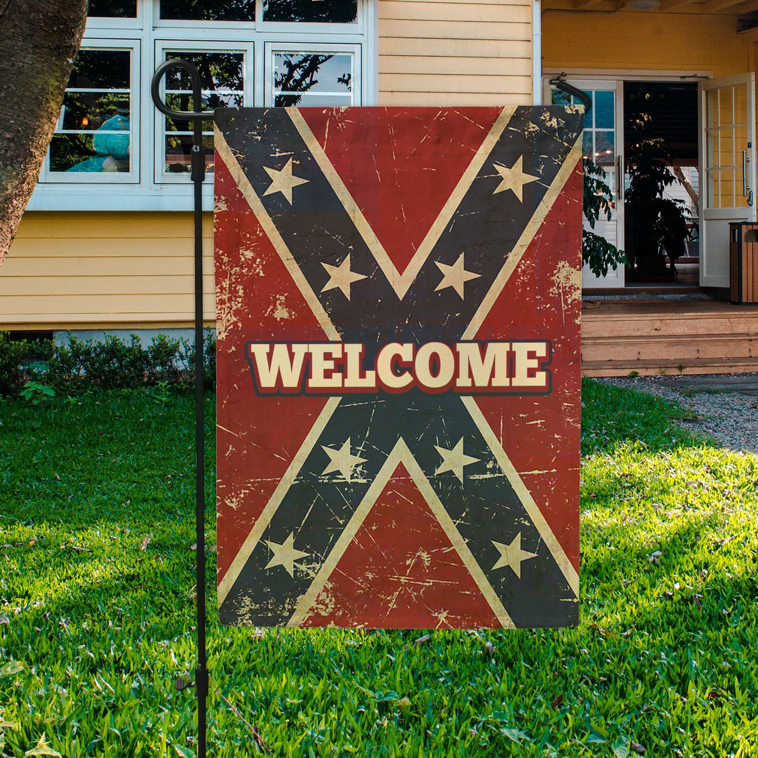 10VT. Welcome Confederate flag Garden Flag Mockup 3