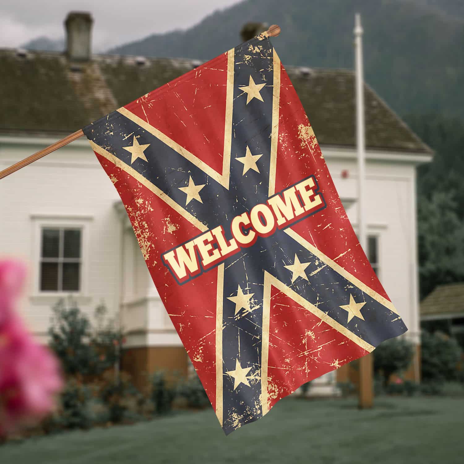 10VT. Welcome Confederate flag House Flag Mockup 4