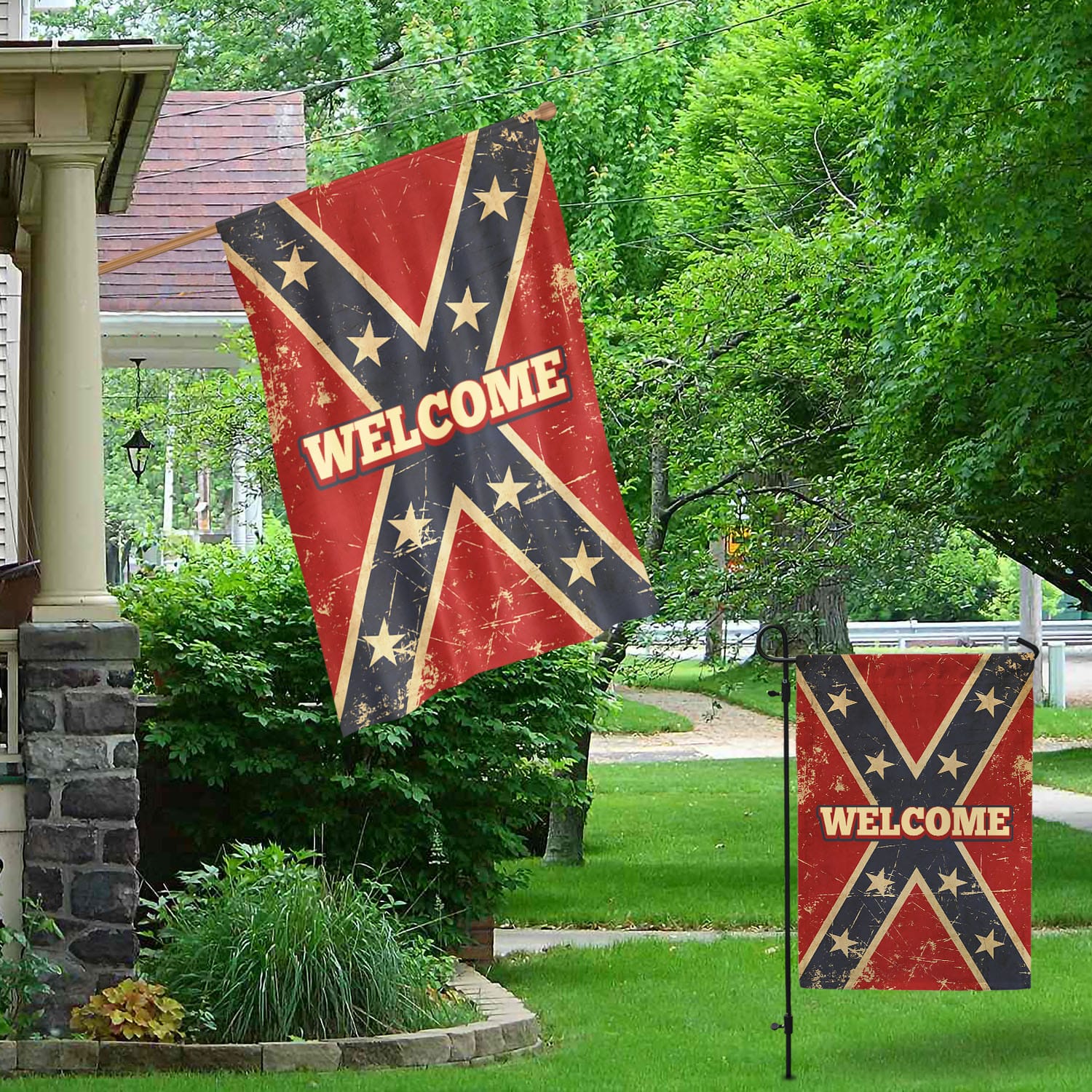 10VT. Welcome Confederate flag Garden & House Mockup 1