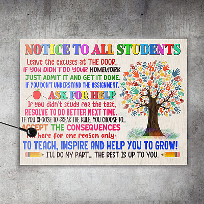 Notice To All Students Leave The Excuses At The Door Funny Classroom Framed Canvas Prints - Unframed Poster