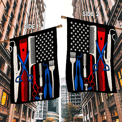 Alternative view of Proud American Barber Garden Flag - Hairdresser House Flag - Hair Stylist Wall Flag