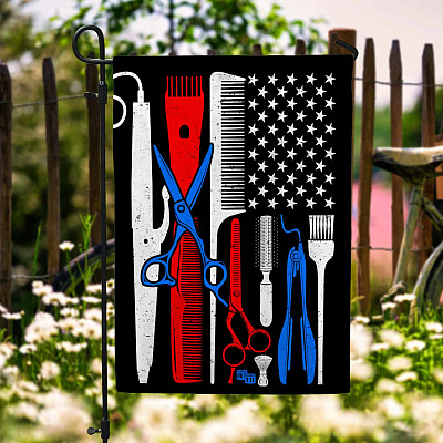 Proud American Barber Garden Flag - Hairdresser House Flag - Hair Stylist Wall Flag