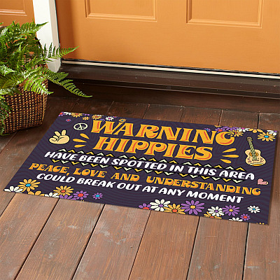 Alternative view of Warning Hippie Have Been Spotted In This Area Peace Love Understanding Indoor Outdoor Doormat