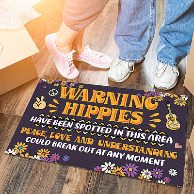 Warning Hippie Have Been Spotted In This Area Peace Love Understanding Indoor Outdoor Doormat
