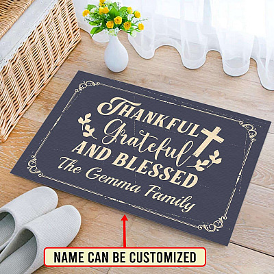 Alternative view of Personalized Custom Name Thankful Grateful And Blessed Indoor Outdoor Doormat