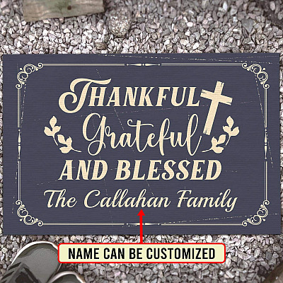 Personalized Custom Name Thankful Grateful And Blessed Indoor Outdoor Doormat