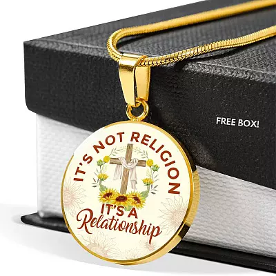Jesus It's Not a Religion It's a Relationship Christian Cross Circle Pendant Necklace - Bangle