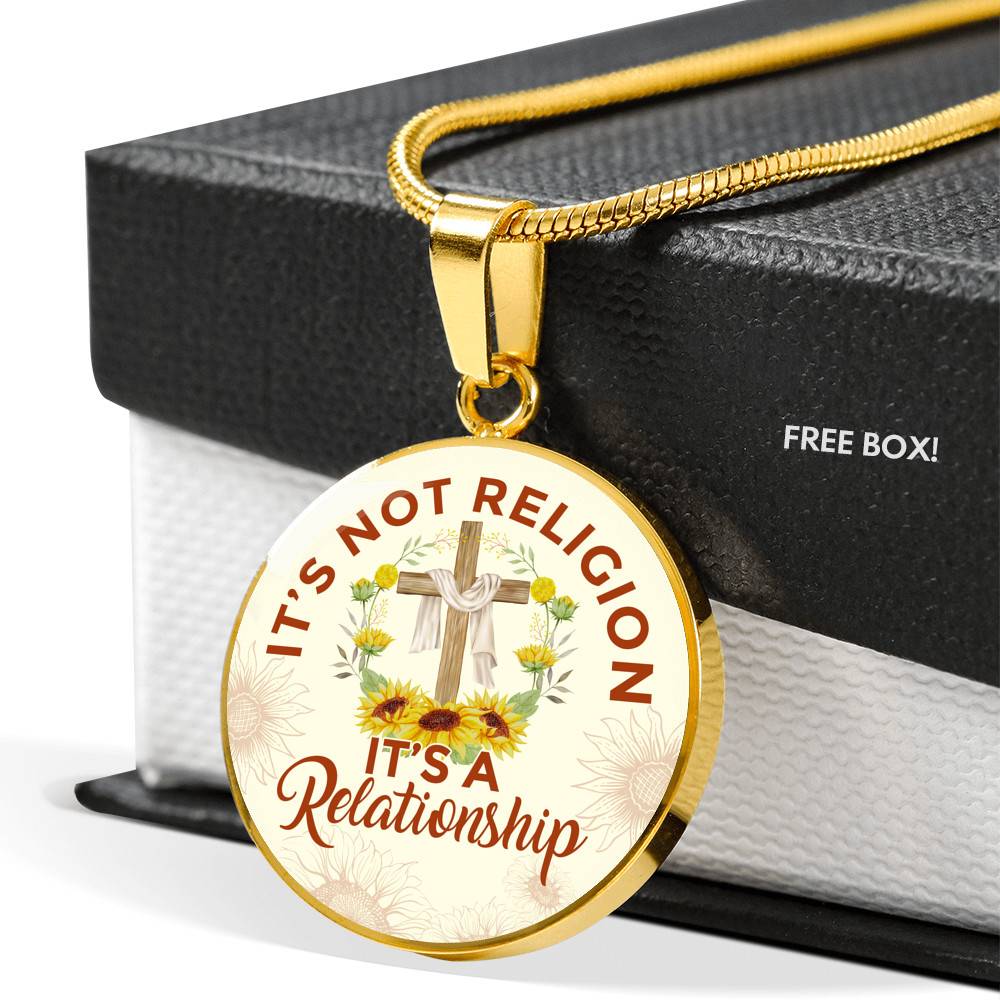 Jesus It's Not a Religion It's a Relationship Christian Cross Circle Pendant Necklace - Bangle