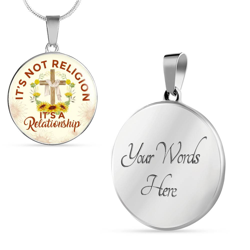 Jesus It's Not a Religion It's a Relationship Christian Cross Circle Pendant Necklace - Bangle
