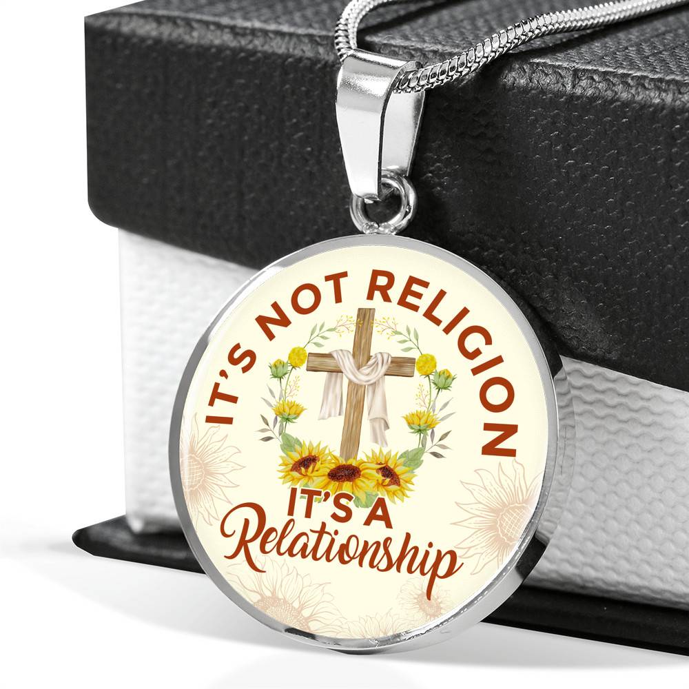 Jesus It's Not a Religion It's a Relationship Christian Cross Circle Pendant Necklace - Bangle