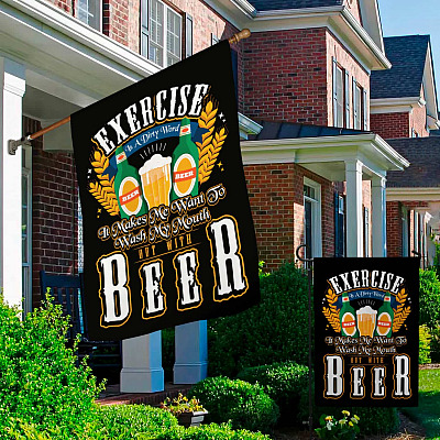 Alternative view of Exercise Is Dir-ty Word Makes Me Want Wash My Mouth Out with Beer Garden Flag - House Flag - Wall Flag