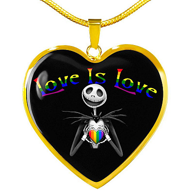 LGBT Pride Love Is Love Rainbow Jack Skellington Heart Pendant Necklace - Love Pride Heart Necklace - Heart Luxury Necklace (Gold Plated)