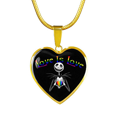 LGBT Pride Love Is Love Rainbow Jack Skellington Heart Pendant Necklace - Love Pride Heart Necklace