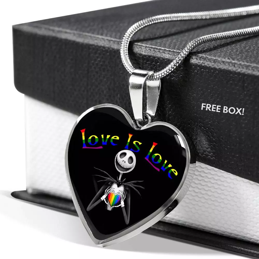 LGBT Pride Love Is Love Rainbow Jack Skellington Heart Pendant Necklace - Love Pride Heart Necklace LGBT Pride Love Is Love Rainbow Jack Skellington Heart Pendant Necklace - Love Pride Heart Necklace