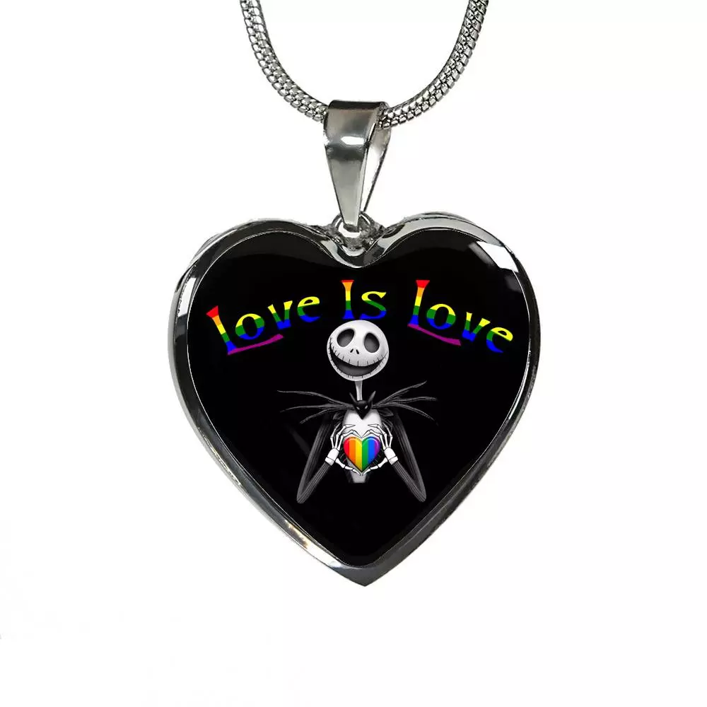 LGBT Pride Love Is Love Rainbow Jack Skellington Heart Pendant Necklace - Love Pride Heart Necklace LGBT Pride Love Is Love Rainbow Jack Skellington Heart Pendant Necklace - Love Pride Heart Necklace