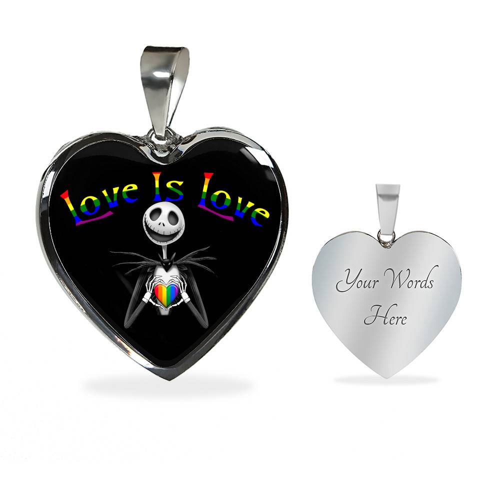 LGBT Pride Love Is Love Rainbow Jack Skellington Heart Pendant Necklace - Love Pride Heart Necklace LGBT Pride Love Is Love Rainbow Jack Skellington Heart Pendant Necklace - Love Pride Heart Necklace