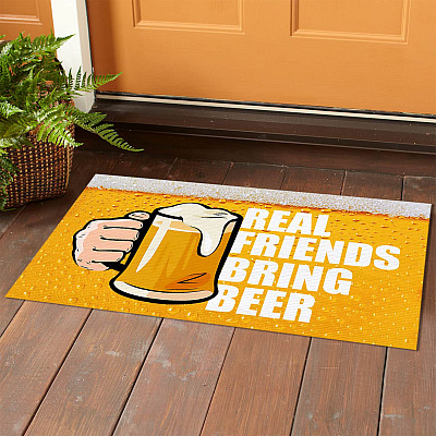 Alternative view of Real Friends Bring Beer Doormat Beer Welcome Mat Entrance Indoor Outdoor Decorative Doormat