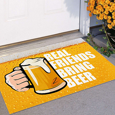 Real Friends Bring Beer Doormat Beer Welcome Mat Entrance Indoor Outdoor Decorative Doormat