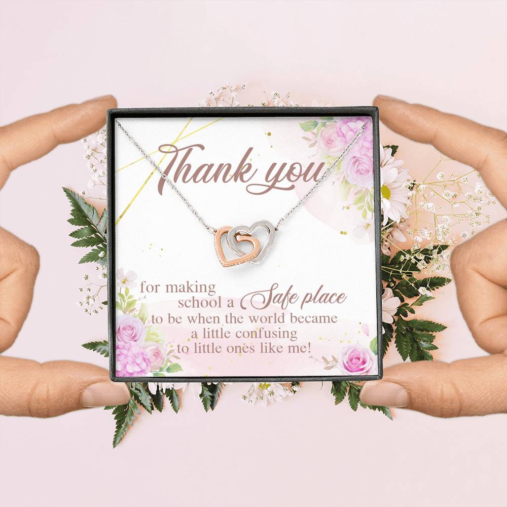 Teacher Thank You For Making School A Safe Place To Be When The World Became A Little Confusing Interlocking Heart Necklace
